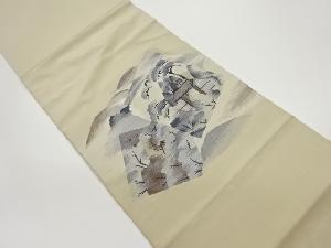 すくい織遠山に色紙・木々・風景模様織出し袋帯